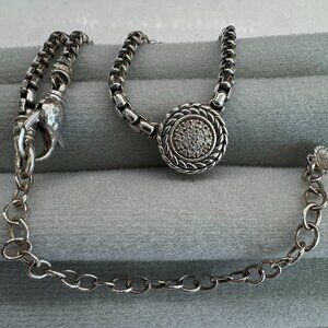 JAI Sterling Silver Box Chain Diamond Necklace
